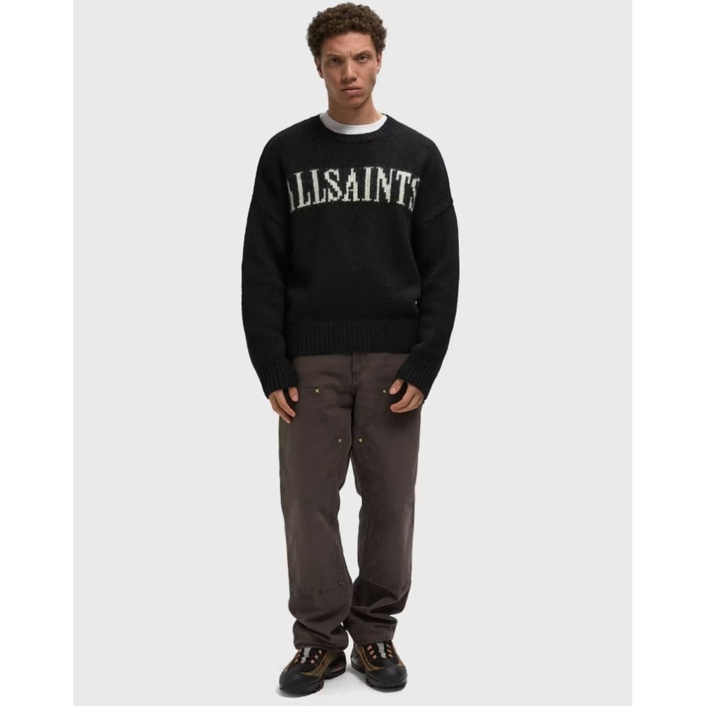 AllSaints Alpaca Wool Stokes Crew Sweater Oversized Boxy Logo Streetwear Luxury